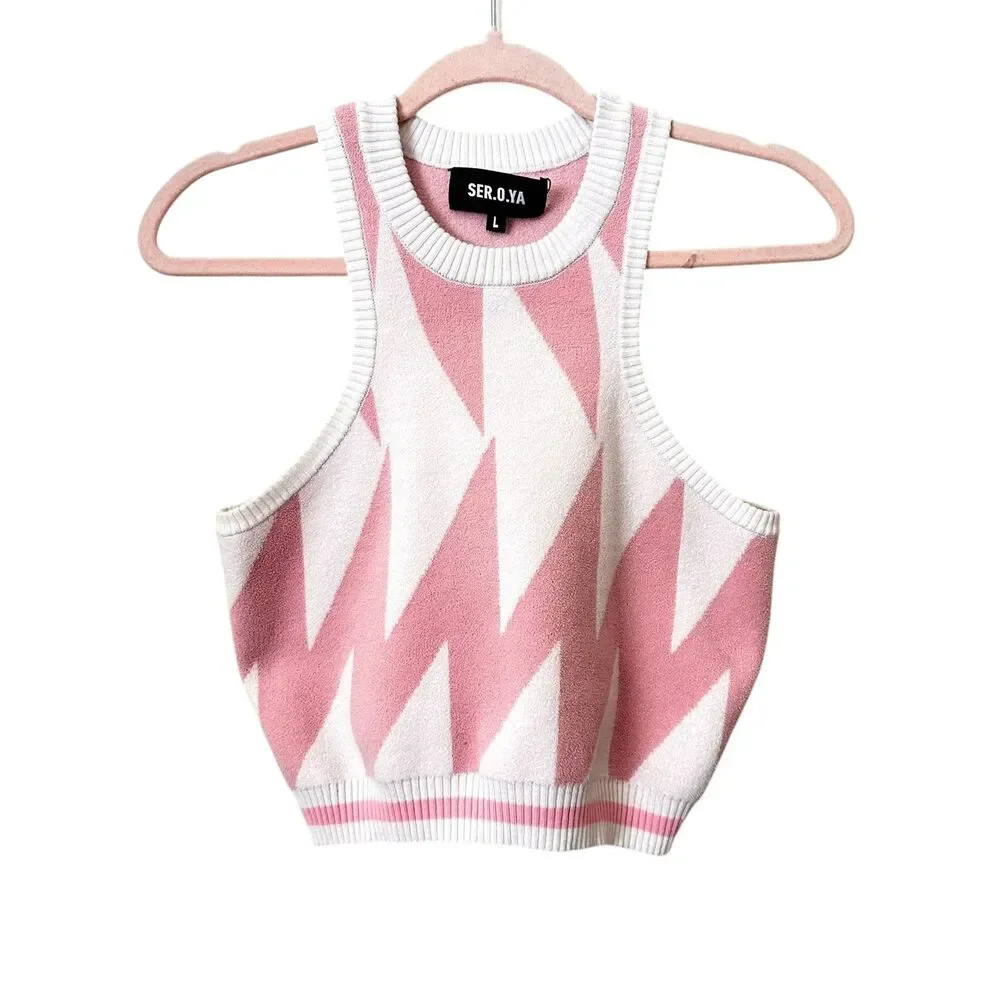 SER.O.YA Zeri Abstract Sweater Vest Top Pink White Large - Picture 2 of 6